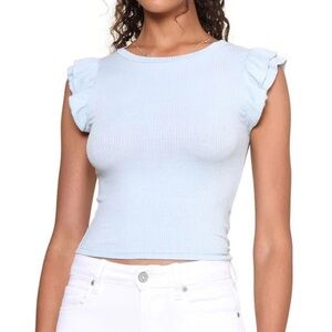 NWT Jac Parker Ruffle Sleeve Rib Top in Blue